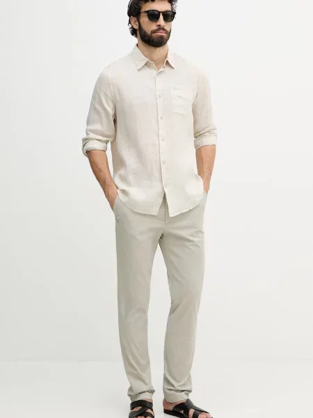 Calvin Klein nohavice chinos pánske s elastanom béžová