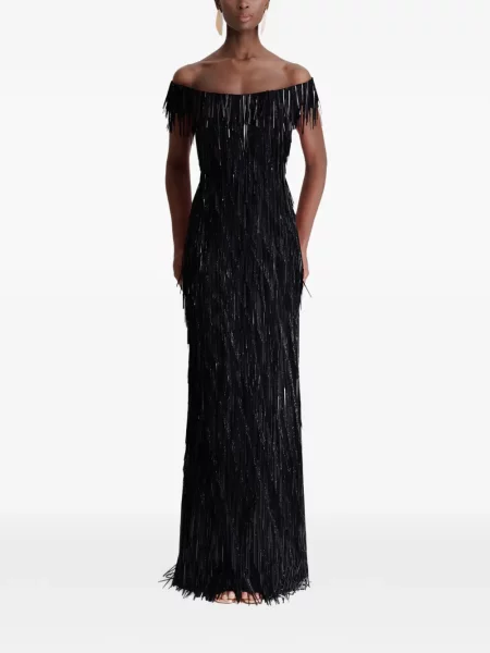Sukienka maxi Gemy Maalouf z frędzli czarna