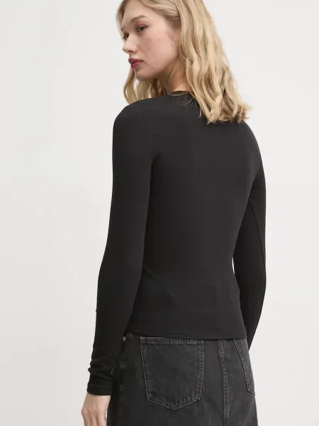 Hosszú ujjú hosszú blúz Tommy Jeans fekete