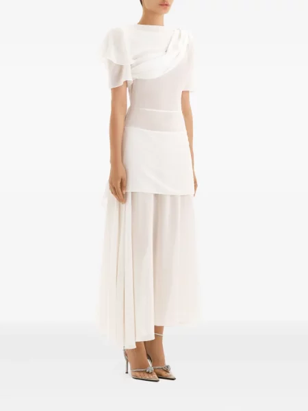 Rochie midi Post Meridiem drapată până la genunchi de costum alb