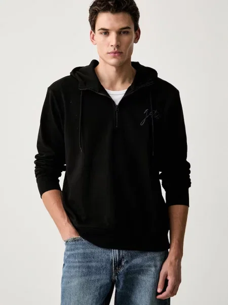 G-Star hanorac cu glugă pentru bărbați cu Script half zip hdd sw negru