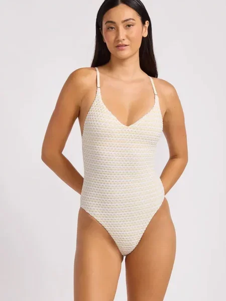 Seafolly strój kąpielowy jednoczęściowy V Neck beżowy