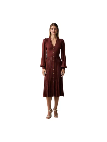 Lniana długa sukienka maxi Twinset brązowa