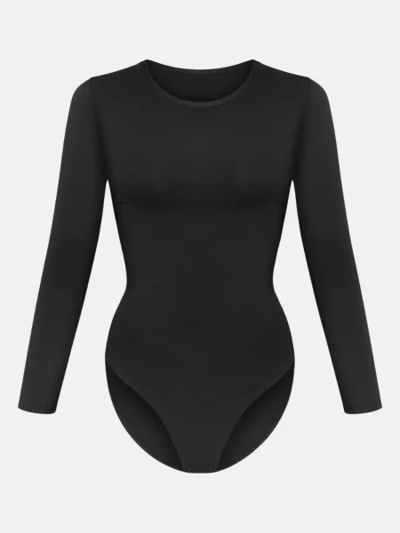Cfab Alakformáló body Clean Longsleeve Crewneck Sculpting Bodysuit with Slip' fekete