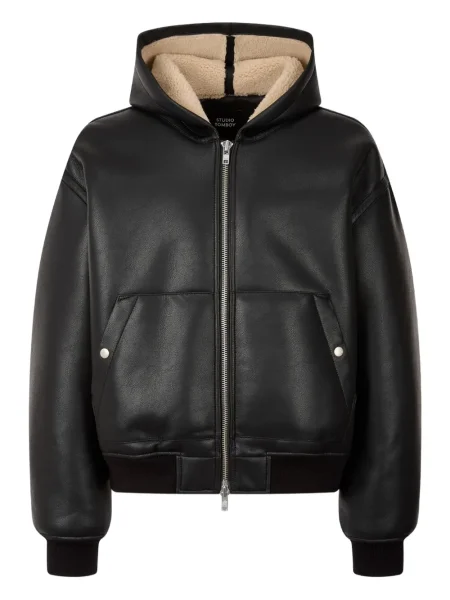 Kožená bunda Tomboy s kapucí černá