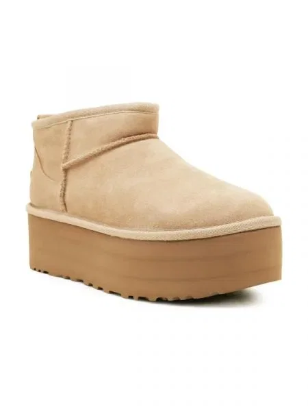 UGG De piele bocanci W CLASSIC ULTRA MINI cu adaos de lână bej