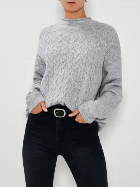 Sinsay Sweter z warkoczowym splotem szary
