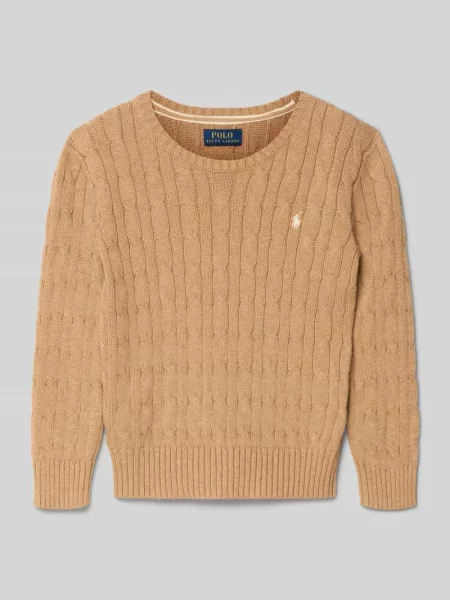 Sweter z dzianiny z prążkowanymi wykończeniami Polo Ralph Lauren beżowy