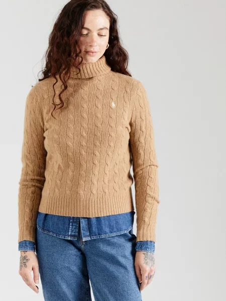 Polo Ralph Lauren pulover de lana femei light cu guler bej