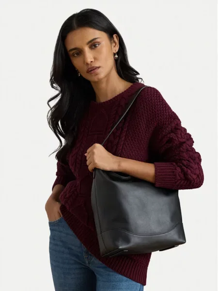 Torebka skórzana z ozdobnym szwem Lauren Ralph Lauren czarna