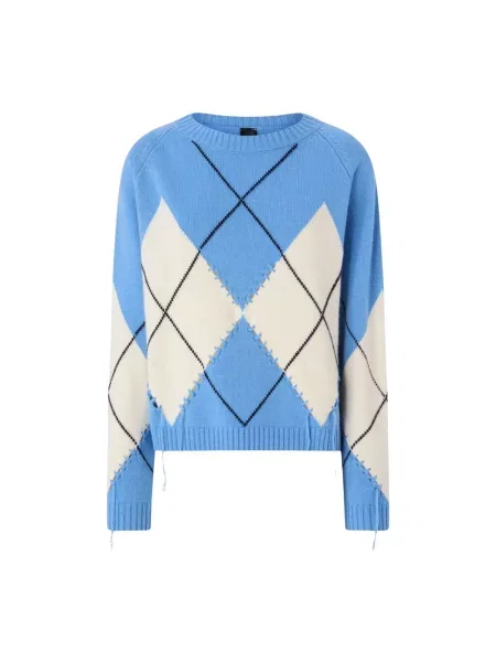 Sweter Pinko wełniany z wzorem argyle niebieski