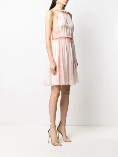 Μεταξωτή φόρεμα Alberta Ferretti με βολάν με halter λαιμόκοψη ροζ