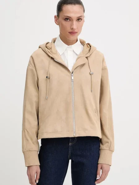 BOSS geacă din piele întoarsă de tranziție oversize bej
