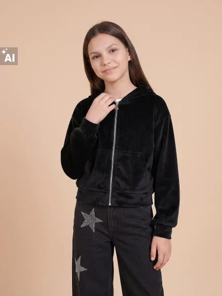 Sinsay Velurová mikina na s kapucí černá