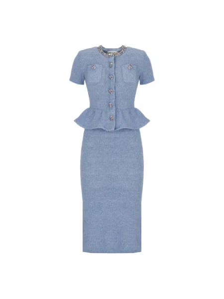 Sukienka midi Self-portrait do kolan niebieska