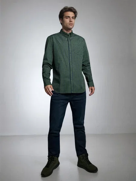 Картата сорочка синьо-зелений зелена