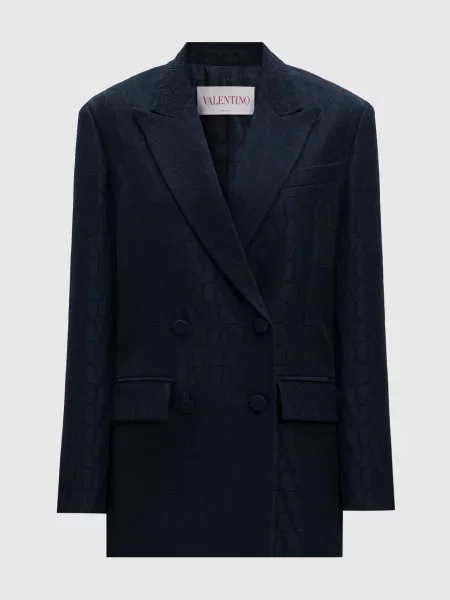 Двобортний жакет з вовни і шовку у візерунок TOILE ICONOGRAPHE Valentino синій