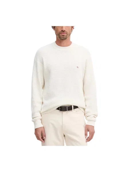 Sweter z dzianiny z naszywką z logo Calvin Klein Jeans beżowy