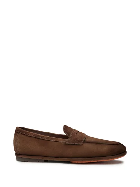 Pantofi loafer Santoni din piele de căprioară maro