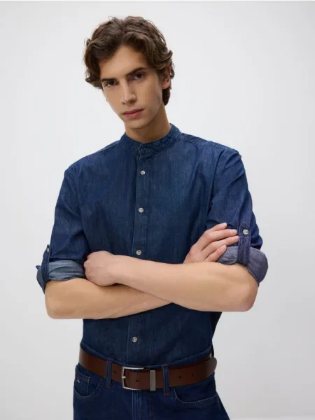 Reserved Cămaşă de blugi cu guler perkins bleumarin