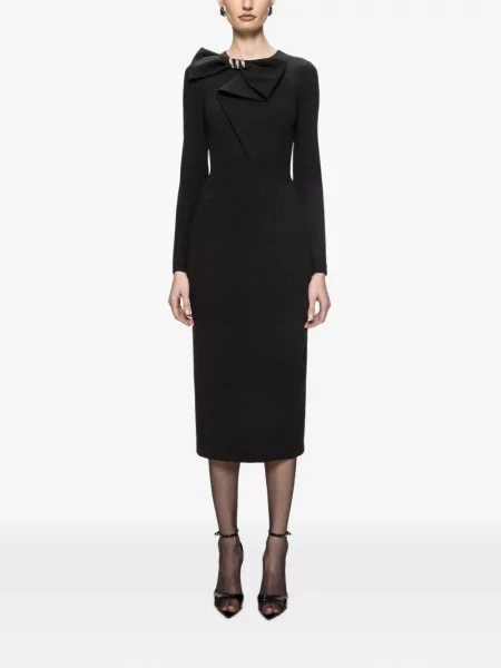 Rochie midi Nissa cu funde din crep negru
