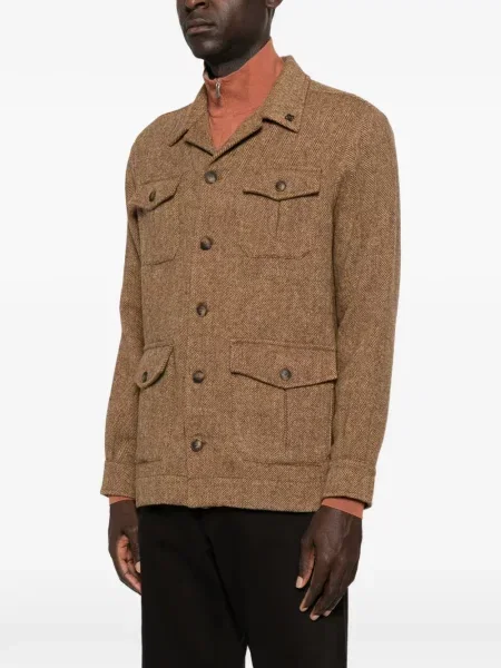 Geacă Gran Sasso de lână cu model herringbone maro