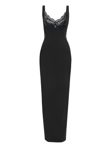 Rochie maxi Nissa cu paiete din dantelă de costum negru