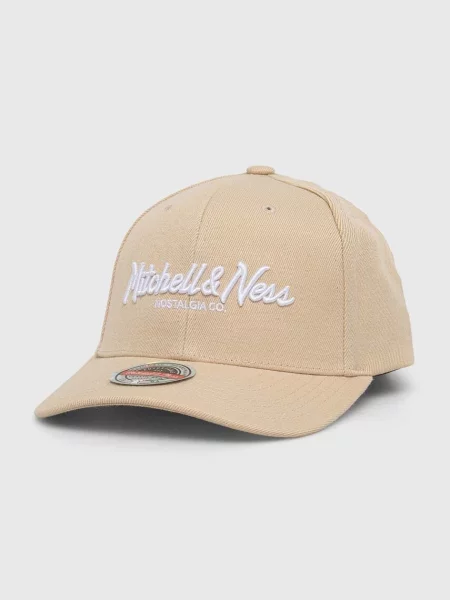 Шапка с козирка с вълна Mitchell&Ness с апликация бежово
