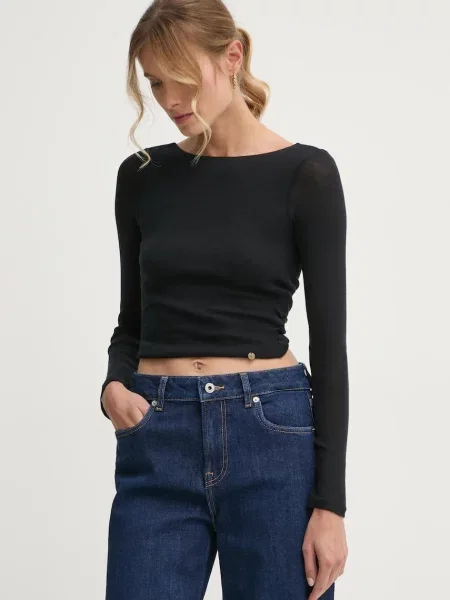 Блуза с дълги ръкави Pepe Jeans LULLY с гол гръб черно