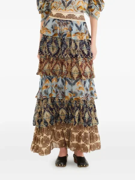 Warstwowa spódnica Farm Rio z falbankami brązowa