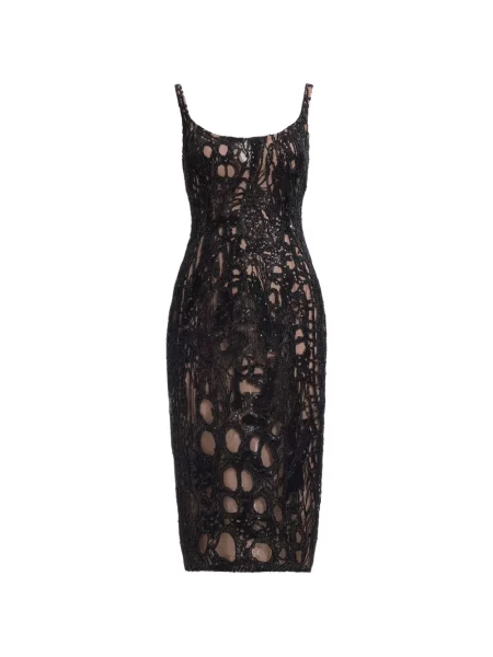 Rochie midi Elie Saab cu broderie negru