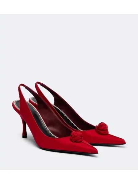 Pantofi cu toc Magda Butrym din satin cu model floral slingback roșu