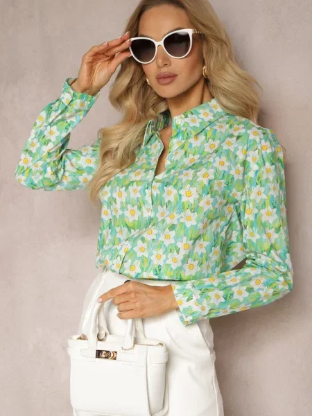 Cămașă Imprimeu Floral Mânecă Lungă Ritapeva verde
