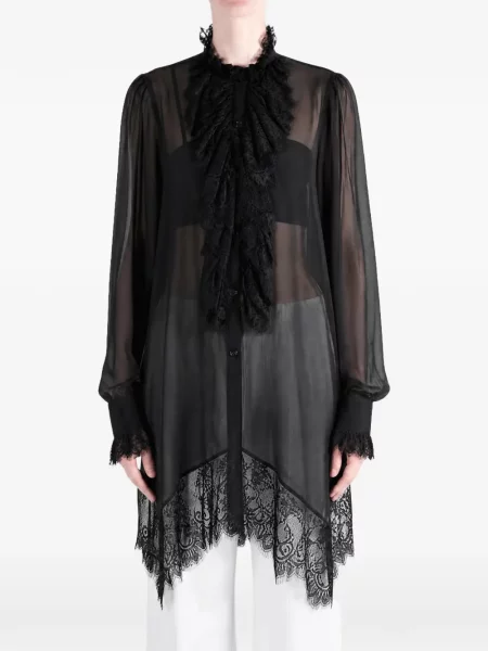 Πουκάμισο Ann Demeulemeester με βολάν με δαντέλα μαύρο