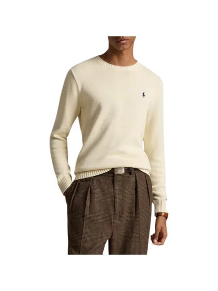 Sweter z dzianiny z prążkowanymi wykończeniami Polo Ralph Lauren beżowy