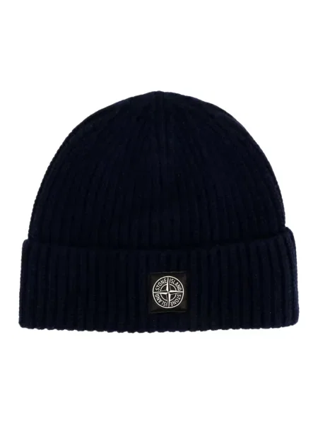 Czapka Stone Island wełniana z kamieniami ze sznurkiem niebieska