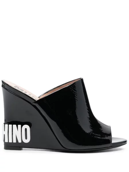 Papuci Moschino cu pană cu autograf negru