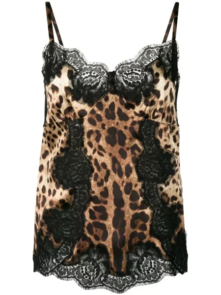 Top Dolce & Gabbana din satin cu imagine cu model leopard maro