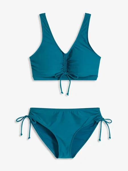 Bikini bustier 2 części z troczkami niebieskie