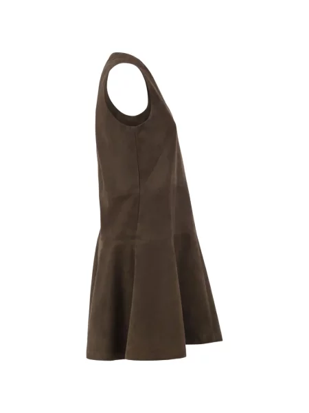 Rochie mini Brunello Cucinelli din piele de căprioară maro