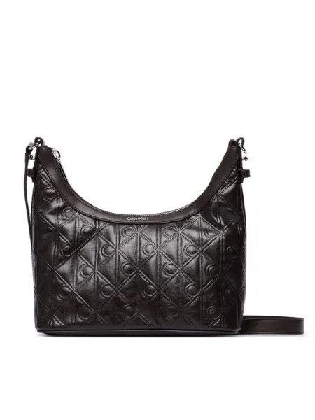 Geantă Calvin Klein Emblem Aop Debossed Shoulder Bag maro