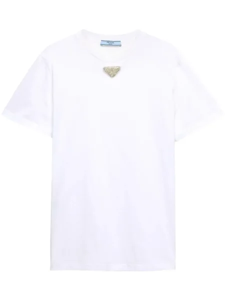 Tricou Prada cu broderie alb