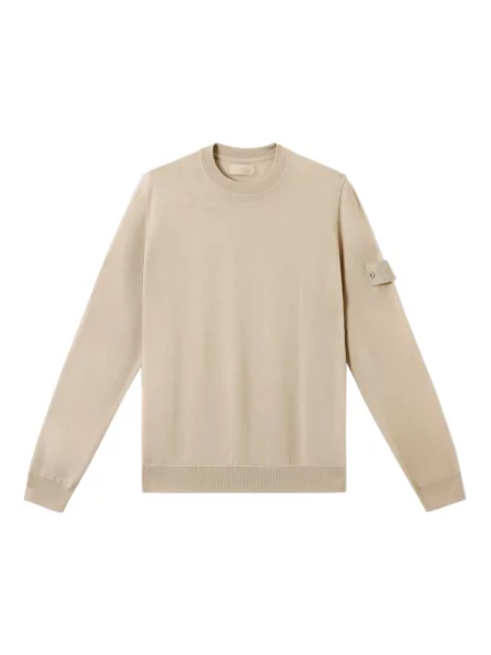 Sweter Stone Island wełniany z okrągłym dekoltem z kamieniami beżowy