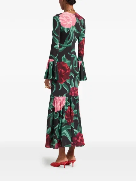 Rochie maxi La Doublej cu model floral de costum negru