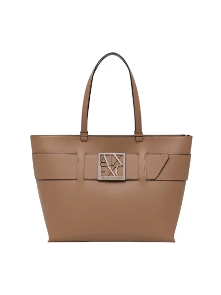 Armani Exchange torebka shopper z imitacji skóry beżowa