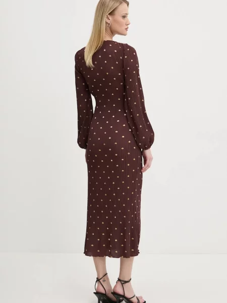 Never Fully Dressed rochie Plisse midi drept maro