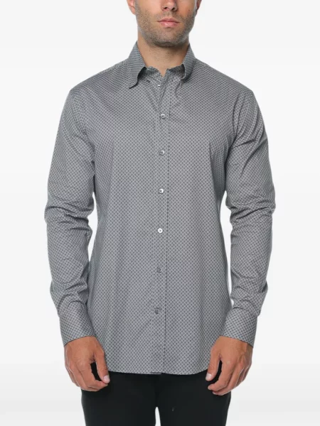 Cămașă Emporio Armani cu imagine cu imprimeu geometric gri