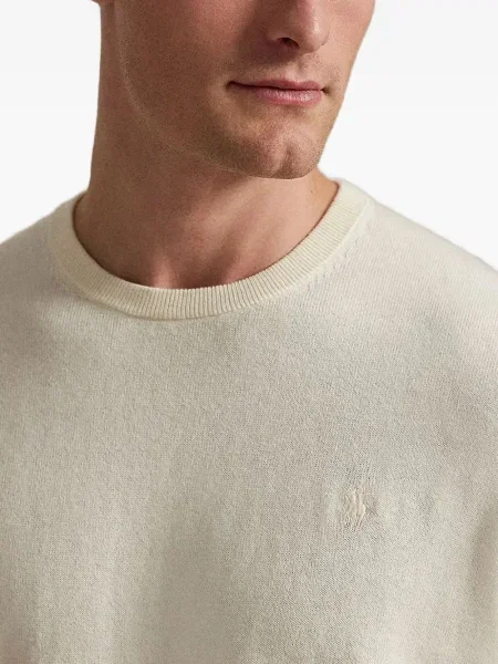 Tricou Polo Ralph Lauren cu decolteu rotund de mătase cu dungi alb