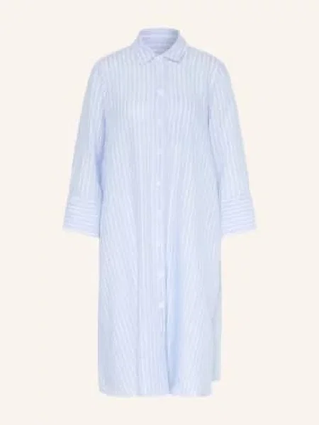 Robert Friedman Lniana Sukienka Koszulowa Z Rękawami blau biała