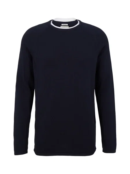 TOM TAILOR DENIM Pulover albastru / alb